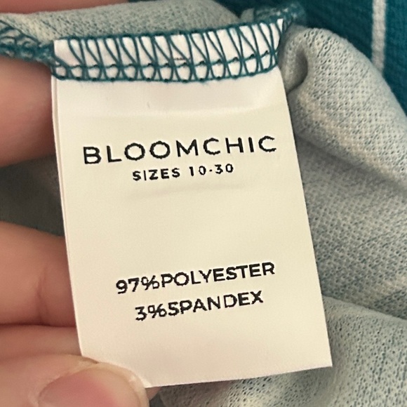 BLOOMCHIC Teal and White Checkered Top Puff Sleeves Size 18/20 New With Tags - Picture 6 of 11